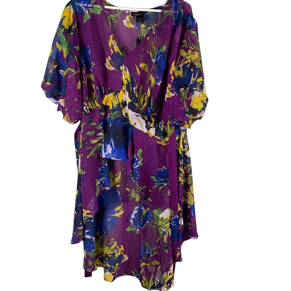 Ashley Stewart High Low Tunic Purple Floral Print Sz 18/20